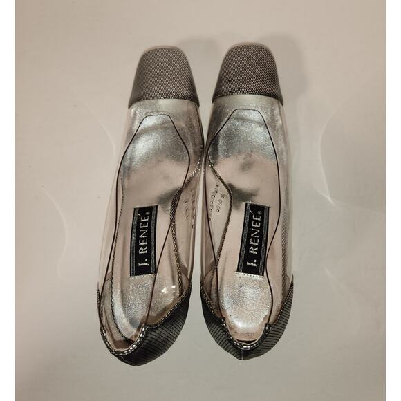J RENEE Heels Womens 7.5M Vintage Clear Silver Metallic Textured Prom Wedding - Picture 6 of 10